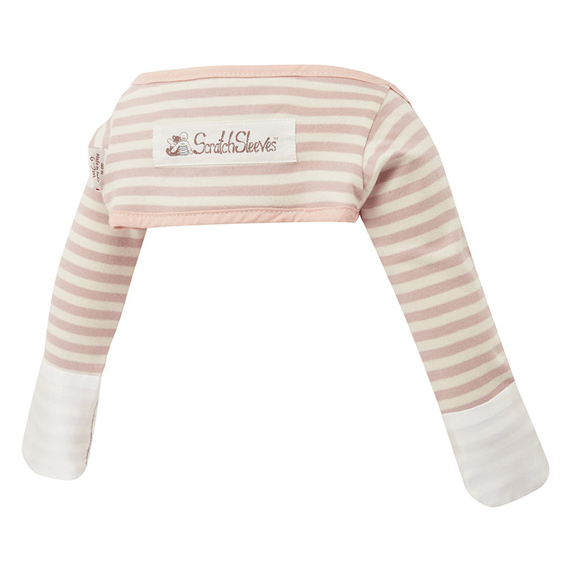 Funky striped scratch mitts that stay on, eczema / mitten sleeve design