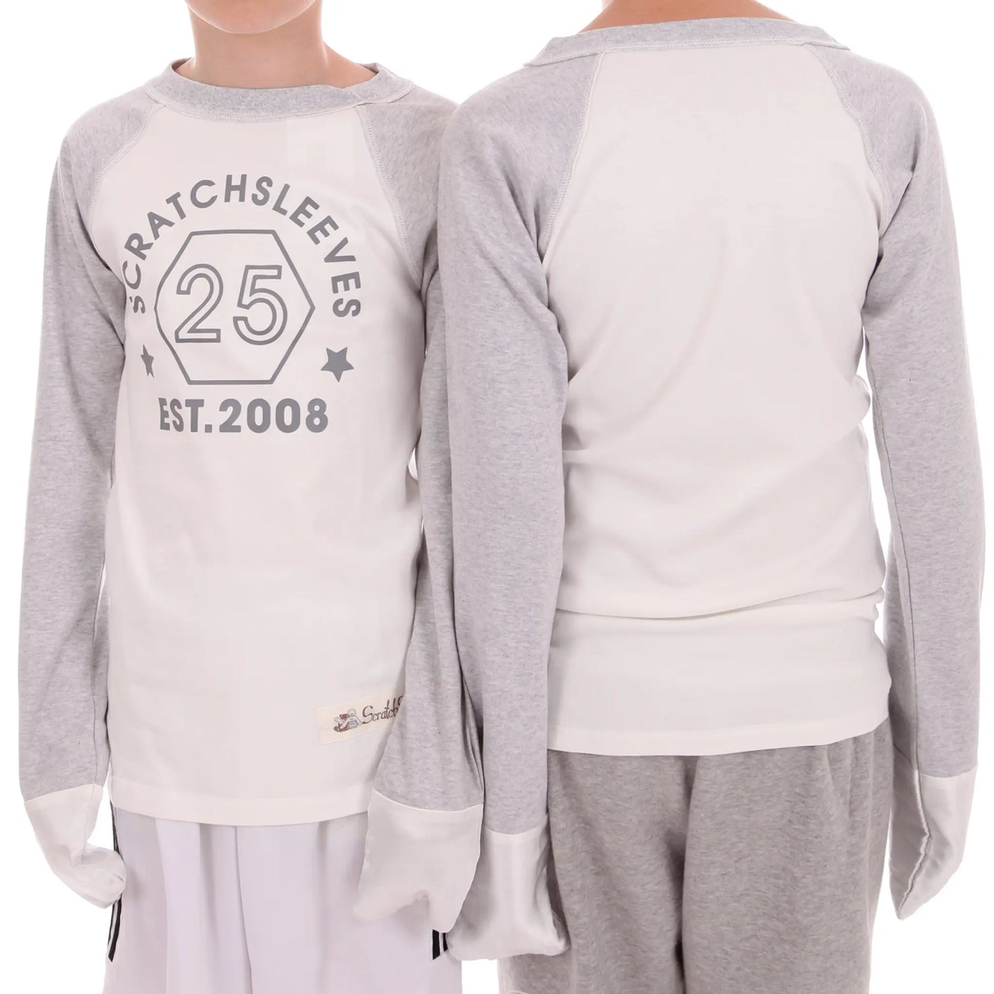 Scratch Sleeves baseball-style protective tops for children and teens with eczema, featuring soft, breathable fabric and integrated mitts to prevent scratching and skin irritation.
