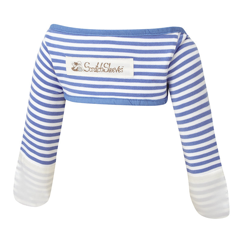 Funky striped scratch mitts that stay on, eczema / mitten sleeve design
