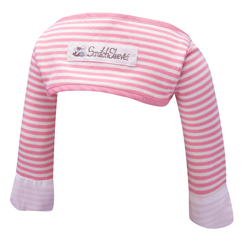 Funky striped scratch mitts that stay on, eczema / mitten sleeve design
